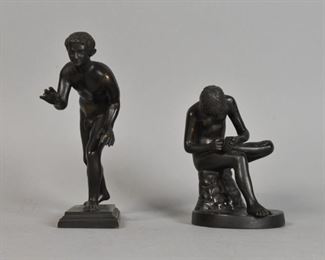 343	2 Bronze Statues	2 bronze statues of a Olympian man running and man sitting. Olympian: 6 1/2" H x 3 1/2" W.
