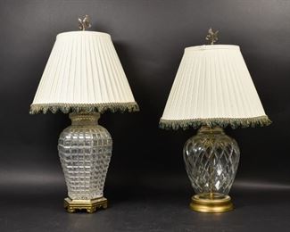 344	2 Crystal Table Lamps	2 crystal table lamps. 27"H including finial and 25"H including finial.
