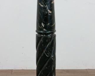 392	Neoclassical Style Marble Plinth	Neoclassical Style marble plinth. Early 20th Century. Black and white variegated marble twisted with gilt Corinthian capital supporting an octagonal base. Small chip on middle of column. 46" H x 14" D
