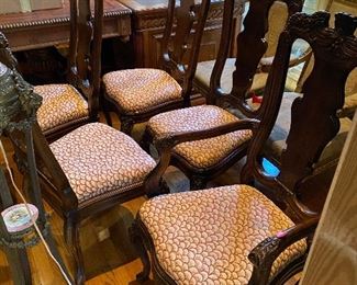 Set of 8 dining chairs- 2 arm and 6 side in storage call for me info.