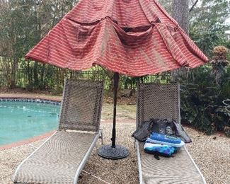 Patio Loungers And Umbrella