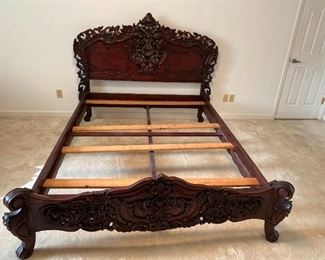 Ornate Scrolled Wood Queen Size Bed
