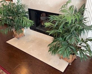 Silk Palm Plants in Metal Footed Planters