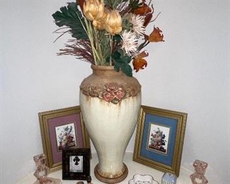 Pink Depression Glass Candle Holders, Trinket Boxes