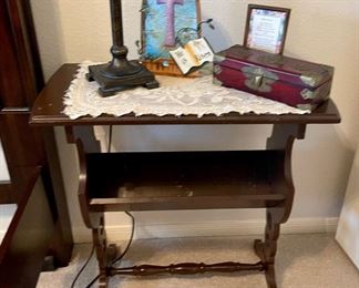 Vintage Side Table, Chinese Box, Lamp