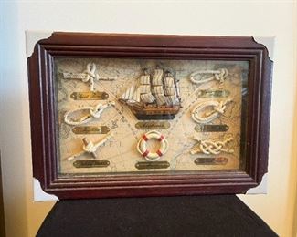 Mayflower model nautical knots display map shadow box