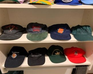 Movie-related hats from sets they worked.