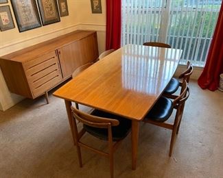 Lark Mid Century Modern dining room table and credenza. Both are rock solid but need surfaces refinished. 