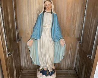 Painted chalk ware Blessed Virgin Mary statue