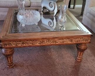 Wood Glass Cocktail table with decor