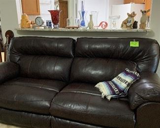 leather sofa, dual recliners