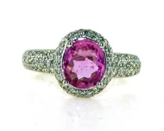 18k white gold and pink sapphire ring