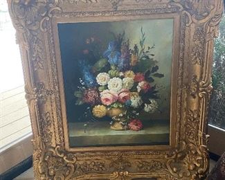 Large oil painting with immaculate plaster frame