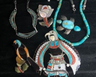 Vintage Zuni and Vintage Old Pawn Navajo sterling Silver and Turquoise jewelry 