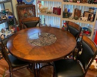 Beautiful bistro / bar / dining table with 4 chairs and marble rotating center 