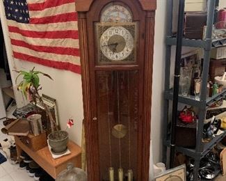 Beautiful intricately designed grandfather clock. Recently serviced, multiple chime options including silent. 