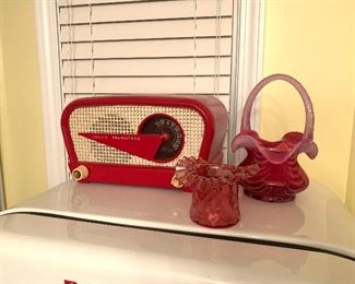 Fenton glass, mid century Philco radio