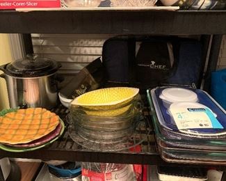 Crock pot, hot food transport pans with bag, glass baking pans