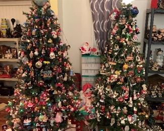 Two of 3 Christmas trees, hundreds of ornaments (lots of vintage and lots of hallmark)