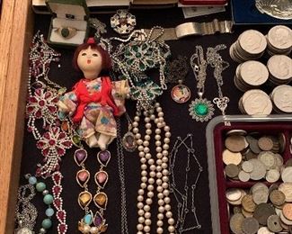 Canadian silver, jewelry, antique Chinese doll