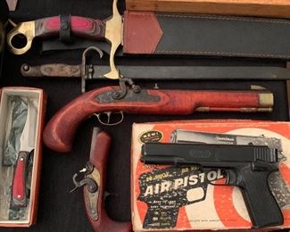 Air pistol, black powder guns, knife, sword, bayonet 