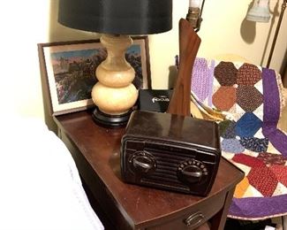 Elegant Jade lamp, mid century lamp without shade, hand made quilt, 1940’s side table or night stand 