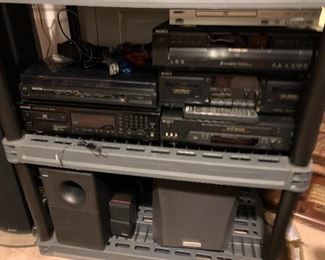 Bose sub and speakers, kenwood, record player, tape player, CD player, dvd
