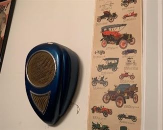 Seeburg Jukebox teardrop wall speaker. Vintage Swedish car poster