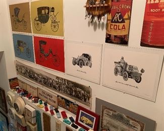 Antique carriage and automotive prints. Socany oil company employee long picture with Mobilgas truck in background. Picture done by Detroit company.