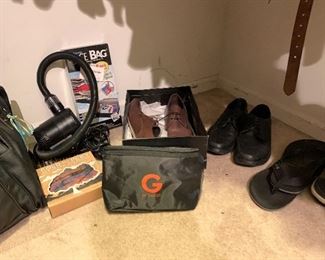 Dress shoes, speakers, air pump