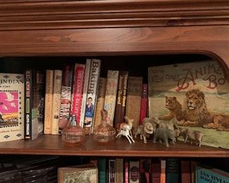 Vintage cook books, vintage books, perfume bottles 