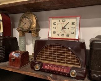 Art Deco clock, mid century clock and radio