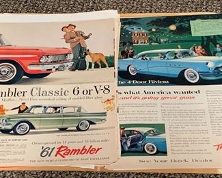 Dozens of folders of automotive advertisements. Perfect for framing. 61 Rambler, 1950’s Buick, many more