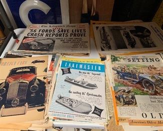 100’s of automotive articles, advertisements, event posters, and vintage boat literature 