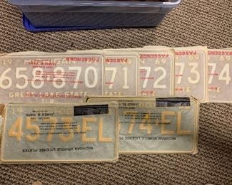 Sets of consecutive number license plates 1968, 1969, and others 