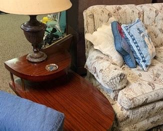 Mid century end table, pair of acorn lamps