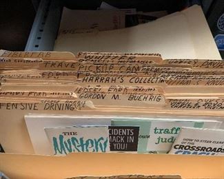 Files of literature ephemera on Henry Ford, Whizzer, Harrah’s Auto collection, motorcycles, and much more 