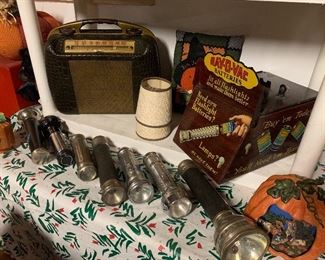 Ray-O-Vac store battery flashlight display, vintage flashlights