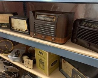 Antique radios, mid century zenith radio new in the box, clocks