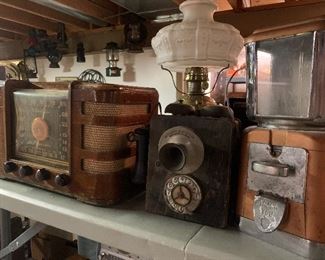 Gum ball machine, antique phone 