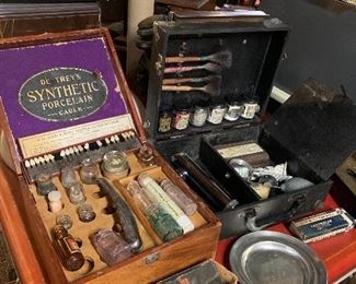 Early dentist kit with some very interesting bottles, teeth shade examples. 1930’s police fingerprint kit