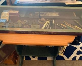 Rexall pen display case , antique locks, pens