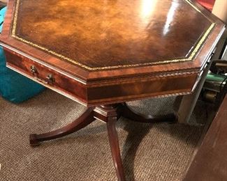 Sunning large octagon leather top table with phenomenal detail