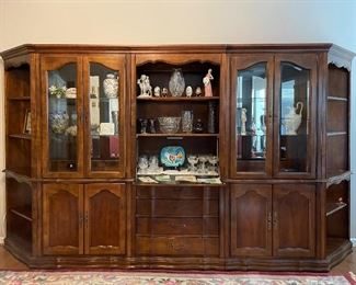 Hammary corner bookshelves (2 - ends); cabinet/enclosed bookshelves (2); bar (middle)