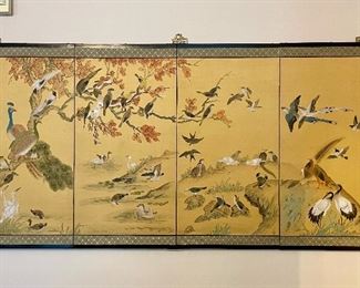 Hand painted silk Asian room divider/screen