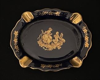 Limoges cobalt & gold ashtray