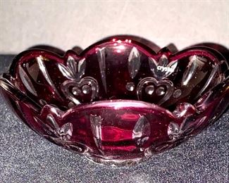 Bohemian crystal red cut to clear bowl