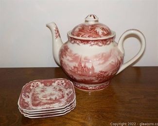 5 Lovely Pieces of Johnson Brothers Red and White Transferware