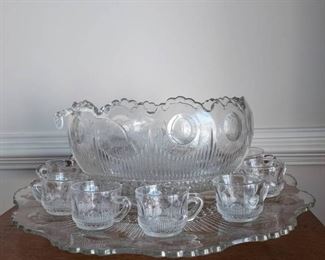 Absolutely Stunnng Antique Manhattan Punchbowl Cups Platter and Ladle