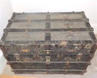 Antique Travel Trunk with Leather Handles